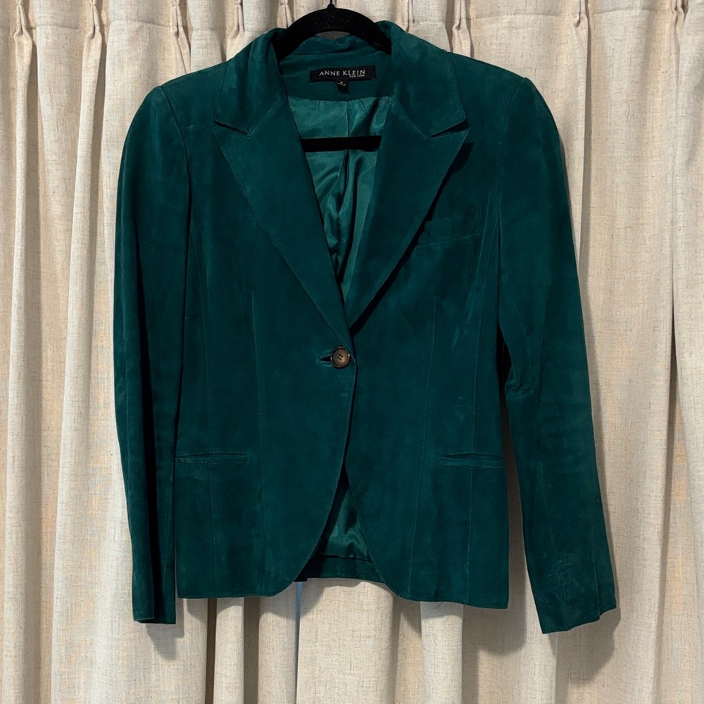 Anne Klein Emerald Green 100% Genuine Suede Vintage Women’s Blazer